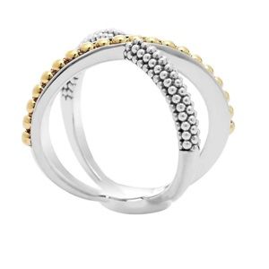 Lagos ring size 7 18k gold with sterling silver X ring criss cross